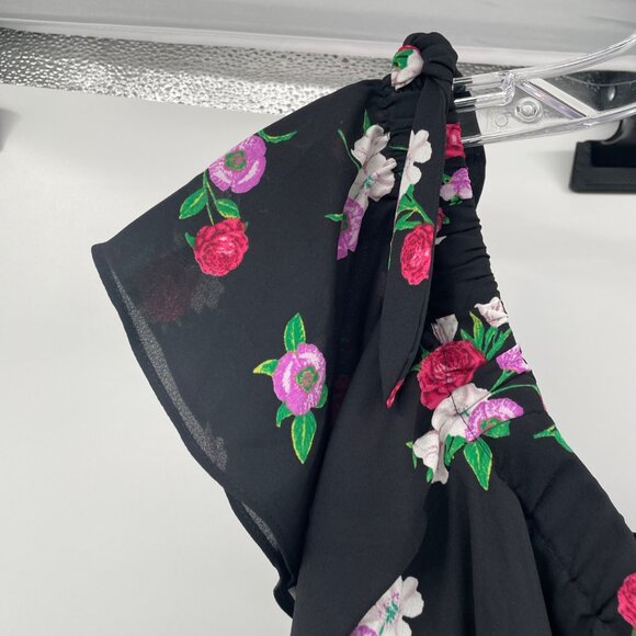 Express Womens Floral Jumpsuit Short Sleeve Black/Multi Size Small - Picture 5 of 8